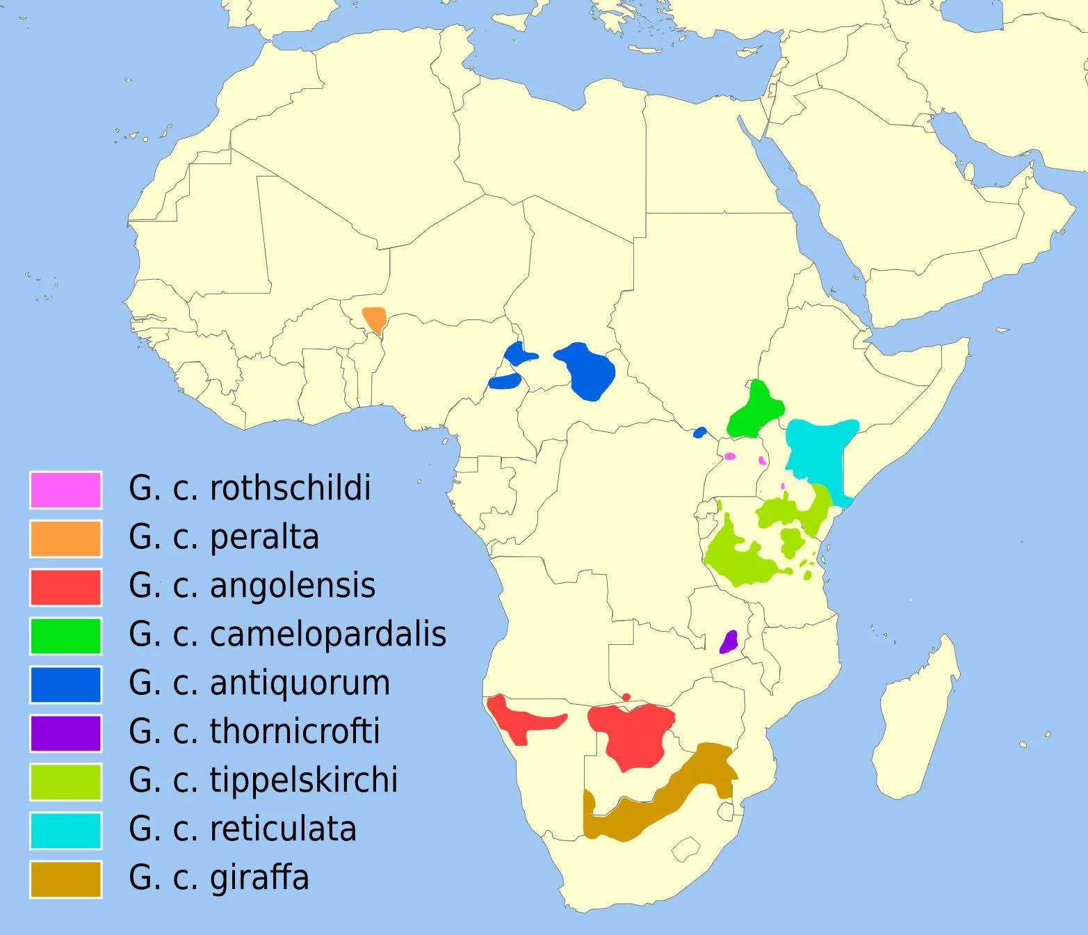 Giraffe Distribution Map of Africa